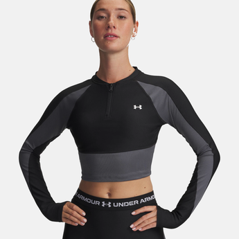 חולצת ספורט לנשים שרוול ארוך ריצה עם 1/4 רוכסן Under Armour HeatGear Rib